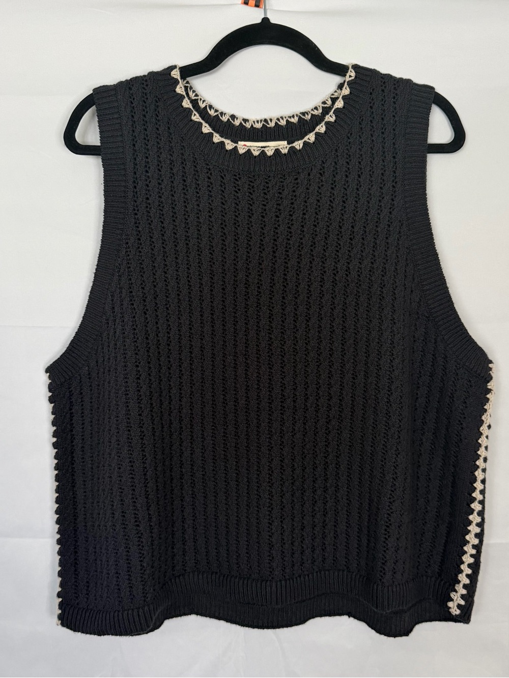Marine Layer Clara Sweater Tank Top Women’s XL Navy Blue Beige Cotton & Linen